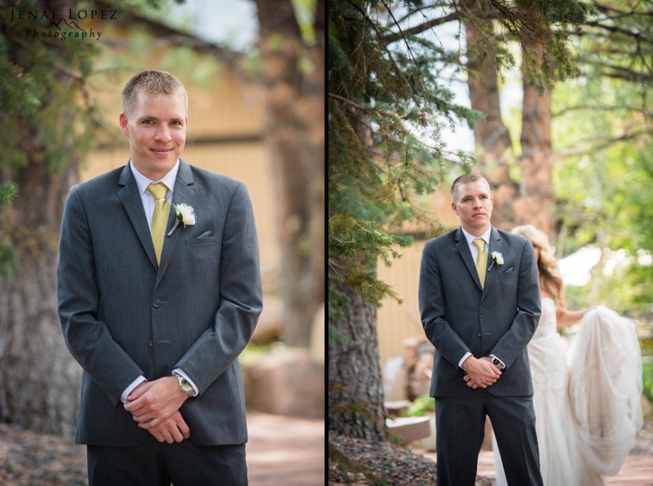 Groom waits for Bride during First Look in Golden, Colorado