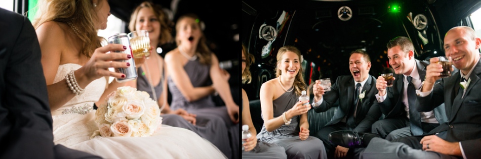 bridal party in limousine