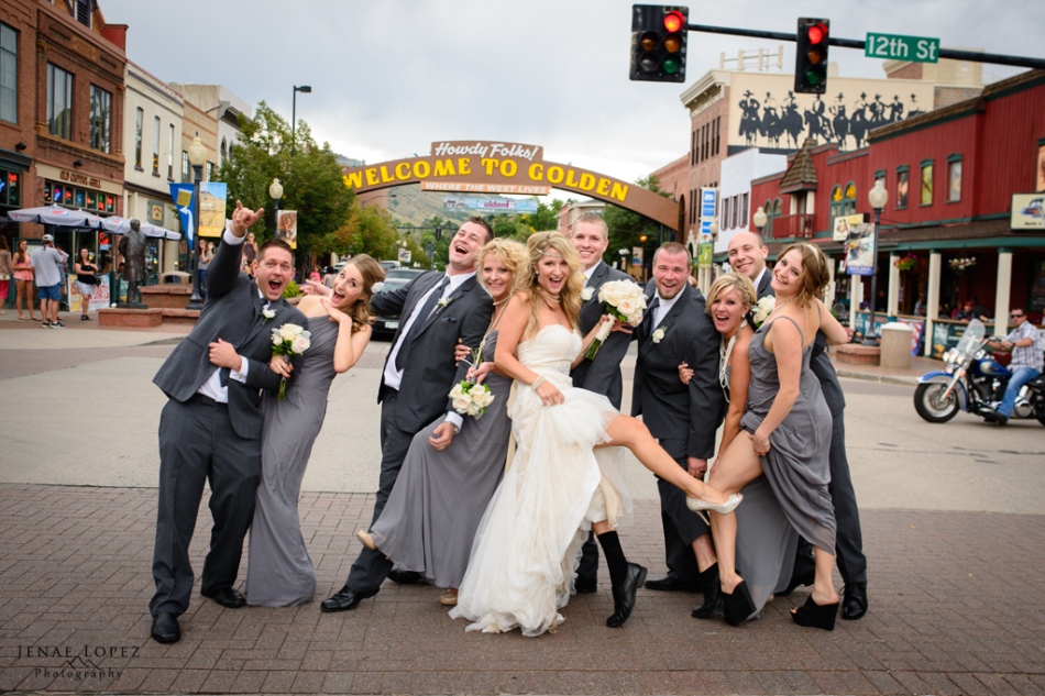 Bridal party photo in downtown Golden Colorado